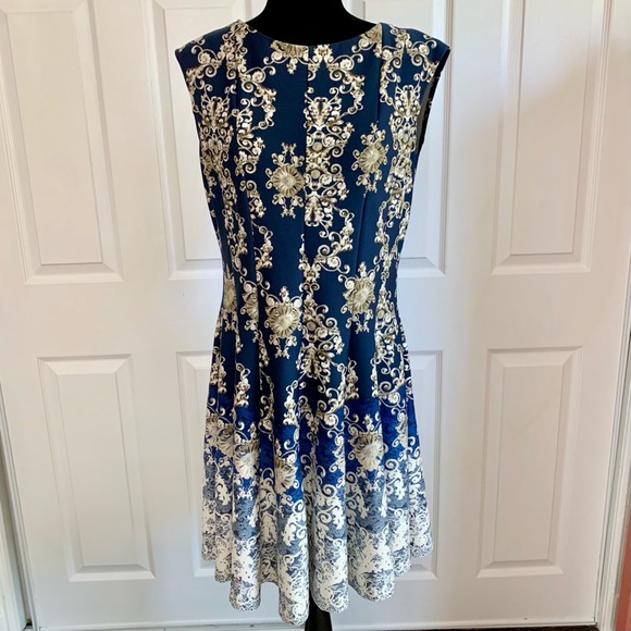 Dress Barn Dresses & Skirts - Dress Barn Navy & Ivory Stretch A-line Dress